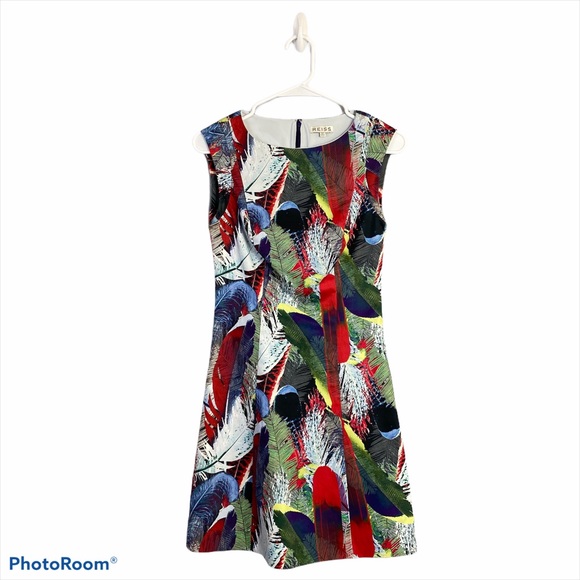 Reiss Ottoline Printed Overlay Dress Size 2 - Picture 7 of 10